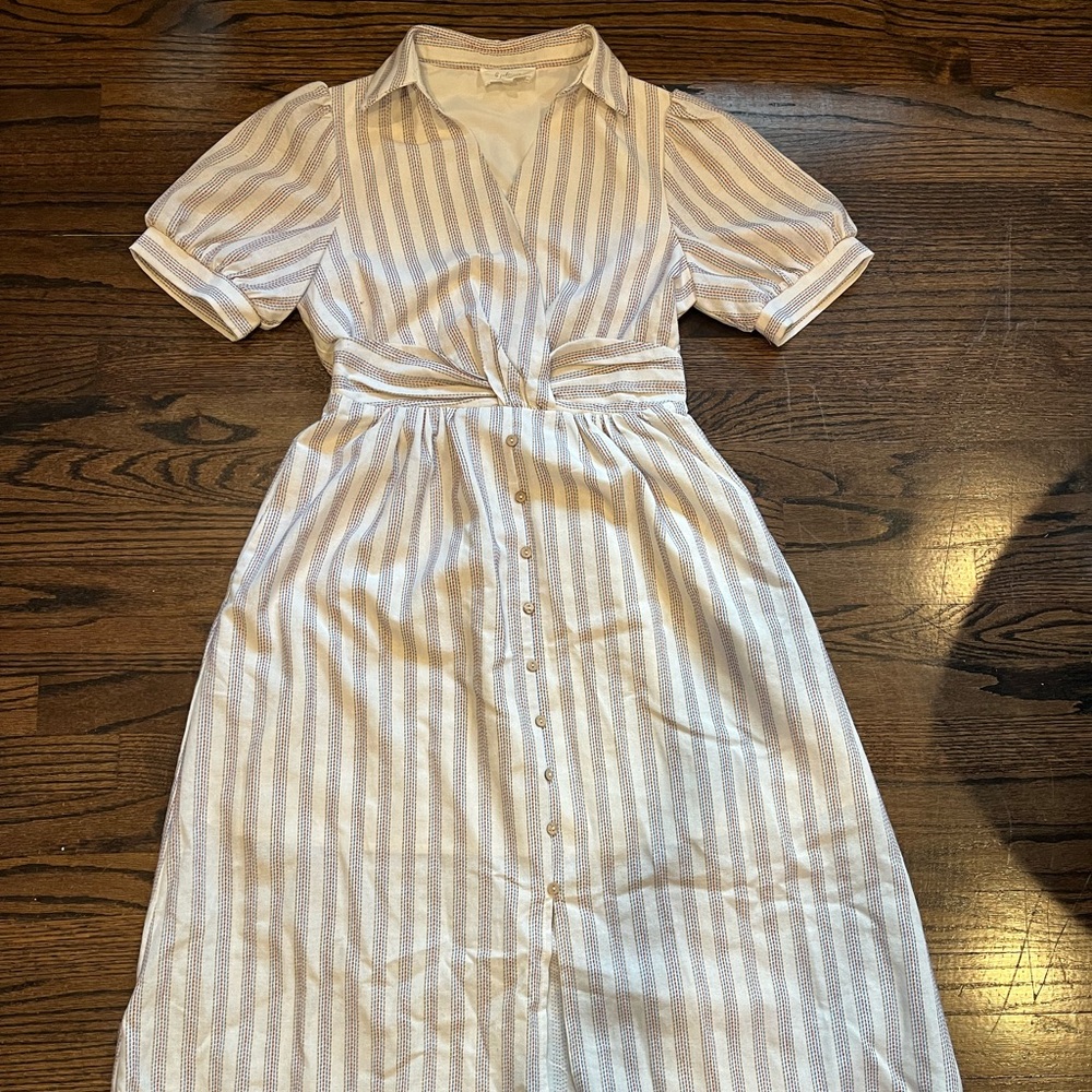 Chic Striped Midi Dress in Cream and Tan